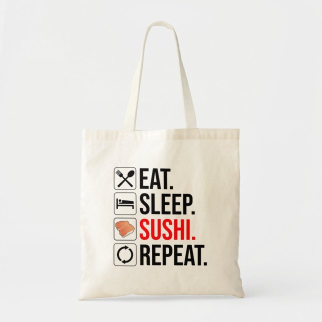 Tote Bag Manger. Dormir. Sushi. Répéter (Devant)