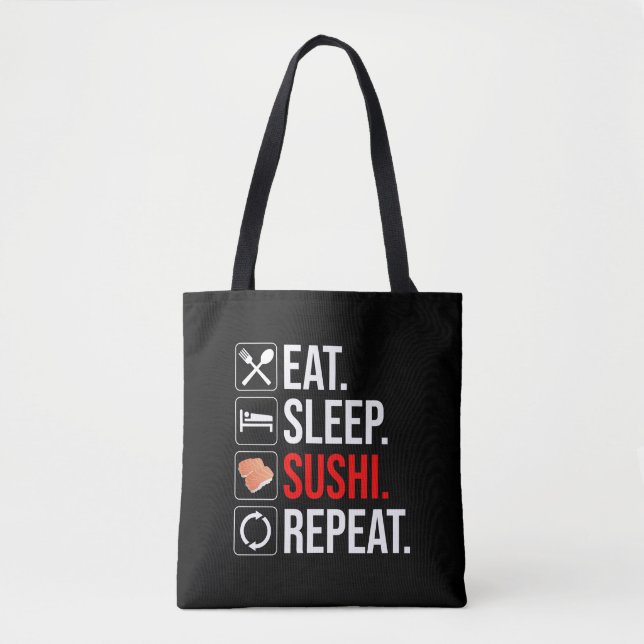 Tote Bag Manger. Dormir. Sushi. Répéter (Devant)