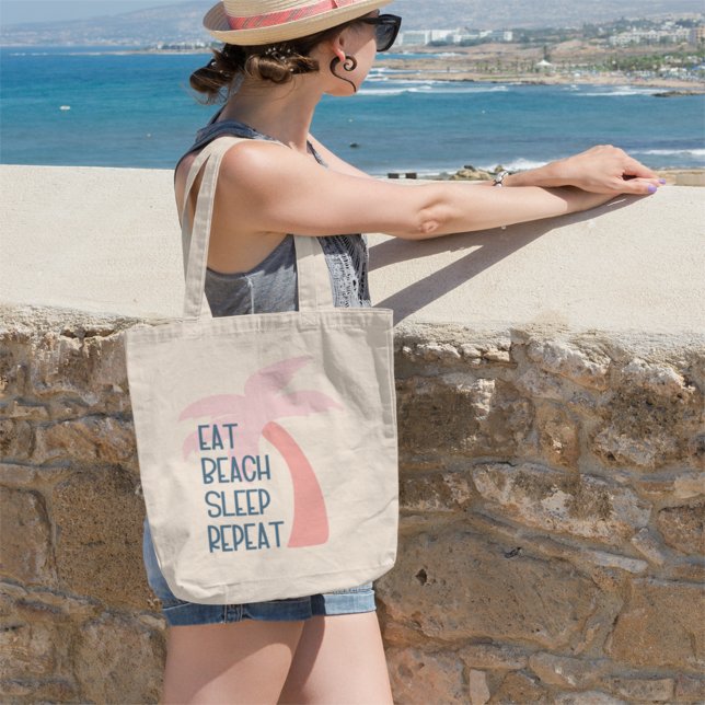 Tote Bag Manger Plage Dormir Répéter Aquarelle Palmier (Créateur téléchargé)