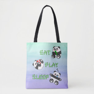 Tote Bag Mangez Jouer Sleep Cute Baby Panda Vie Confortable
