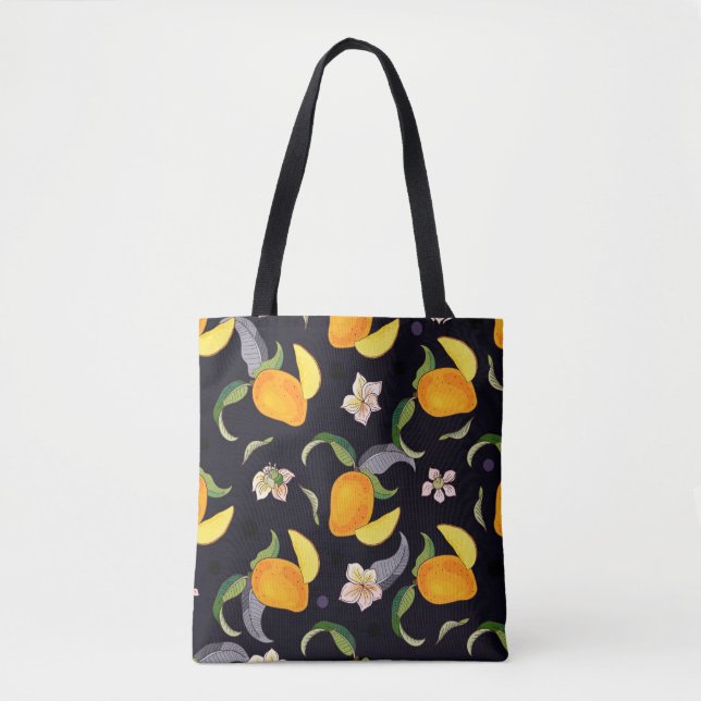Tote Bag Mango. Motif sans couture avec tropique jaune et r (Devant)