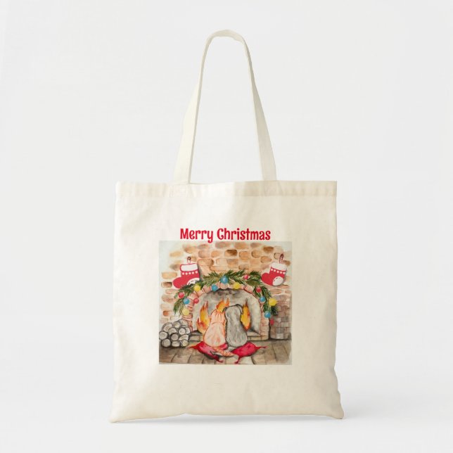 Tote Bag Manoir de Noël confortable avec chien et chat (Devant)