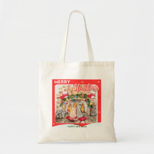 Tote Bag Manoir de Noël confortable avec chien et chat