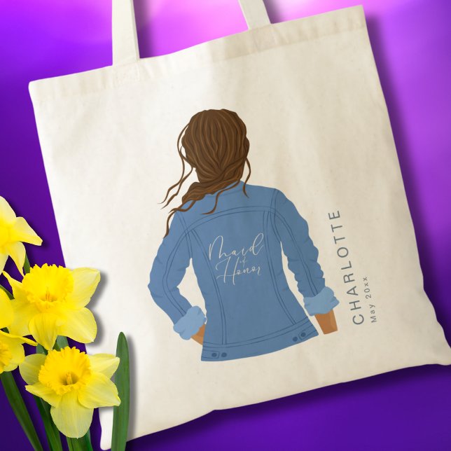 Tote Bag Manteau en denim dessiné à la main Brun Demoiselle (Créateur téléchargé)