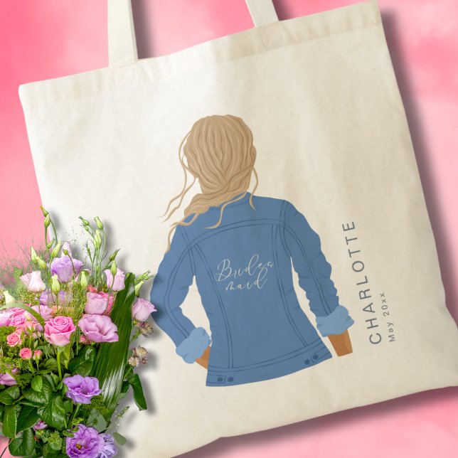 Tote Bag Manteau en denim dessiné à la main Cheveux Blonds  (Créateur téléchargé)