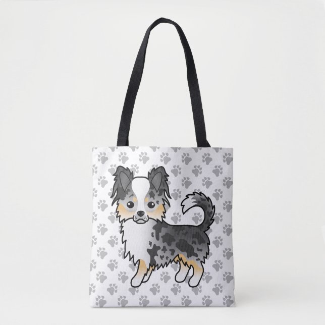 Tote Bag Manteau long bleu Merle Chihuahua Cartoon Chig & P (Devant)