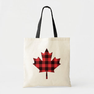 Tote Bag Maple Leaf Buffalo Plaid Check Pattern