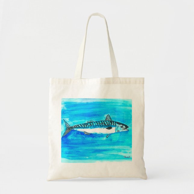 Tote Bag Maquereau poisson aquarelle océan sous la mer (Devant)