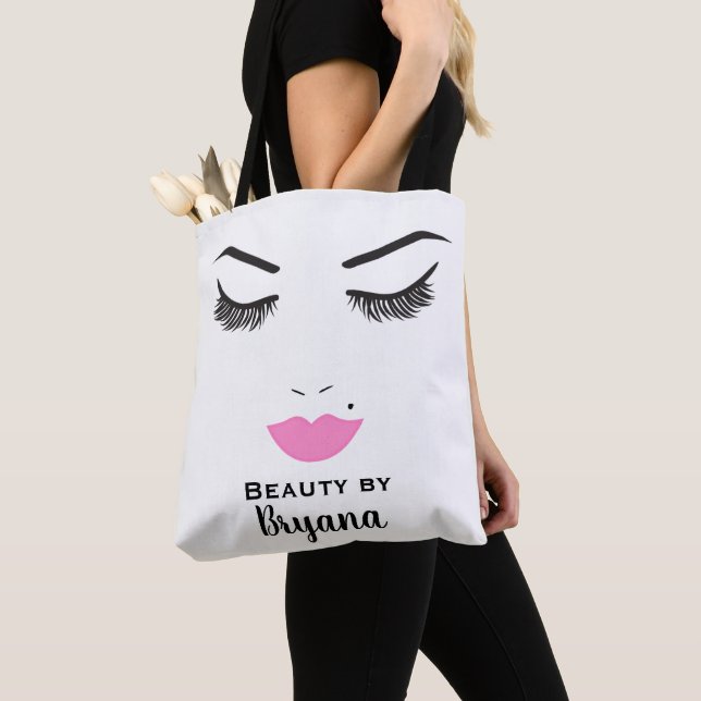 Tote Bag Maquillage de beauté visage cils et lèvres roses S (De près)