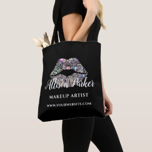 Tote Bag Maquillage de Parties scintillant en argent noir A