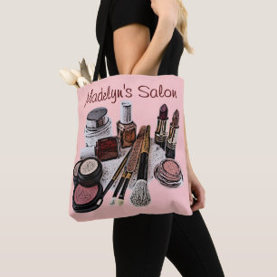 Tote Bag Maquillage de Salon de Beauté Rose Pâle Personnali