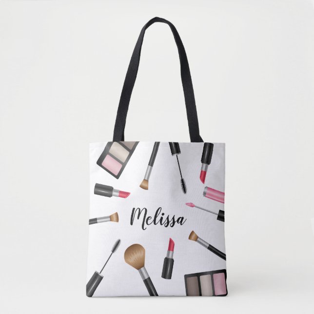 Tote Bag Maquillage Mascara, Lipstick Etc. Avec Nom Personn (Devant)