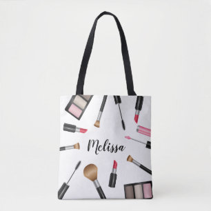 Tote Bag Maquillage Mascara, Rouge à Lèvres Etc. Avec Nom P