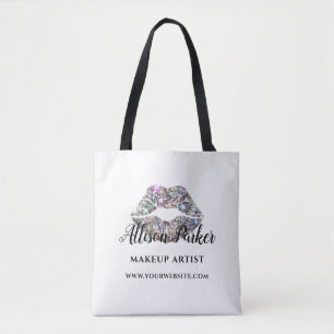 Tote Bag Maquilleuse Paillettes Argentées Baiser des Lèvres