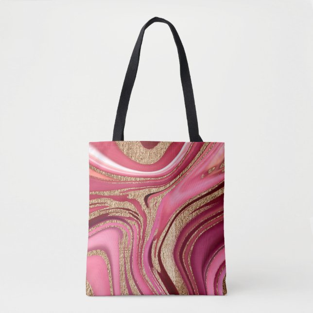 Tote Bag marbre Abstrait rose liquide avec parties scintill (Devant)