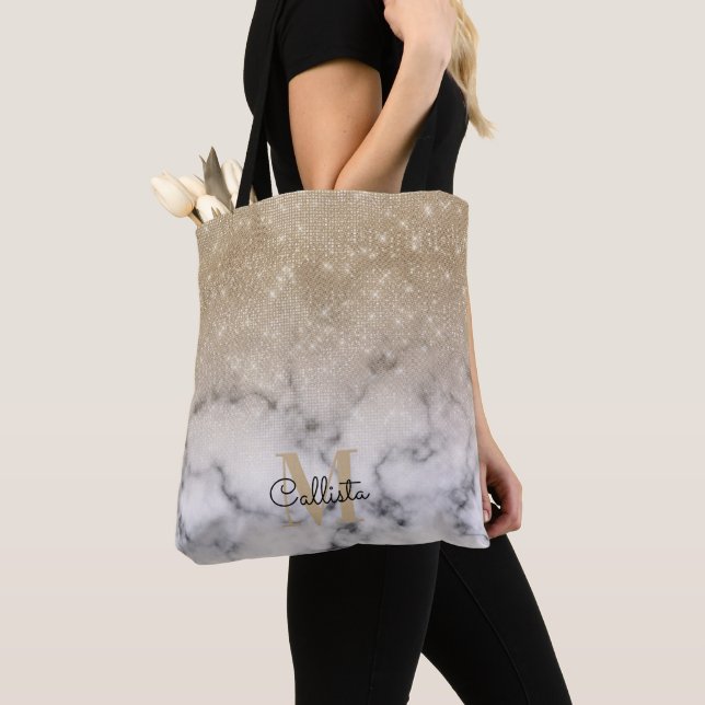 Tote Bag Marbre blanc de Parties scintillant or glamour Omb (De près)