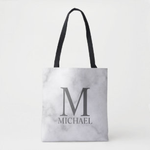 Tote Bag Marbre blanc Monogramme personnalisé et nom