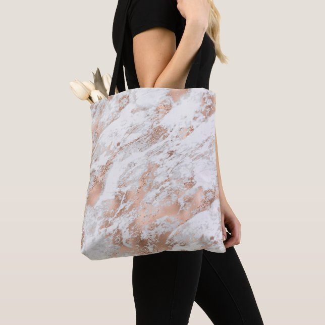 Tote Bag Marbre Blanc Pailleté Rose Gold Assez Joliment  (De près)