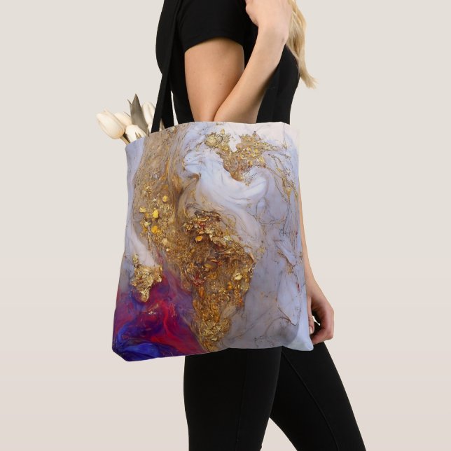 Tote Bag Marbre Blanc Tourbillon avec Or Liquide (De près)