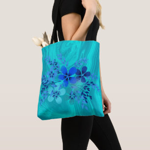 Tote Bag Marbre Bleu Aux Fleurs