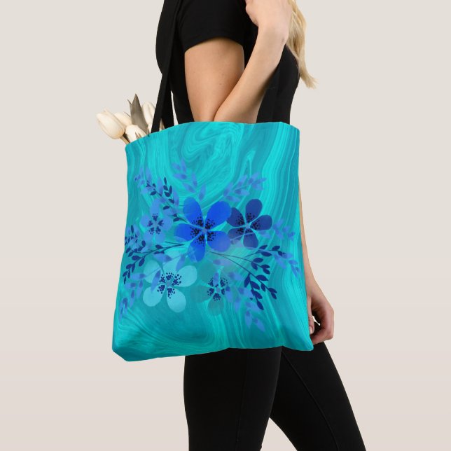 Tote Bag Marbre Bleu Aux Fleurs (De près)