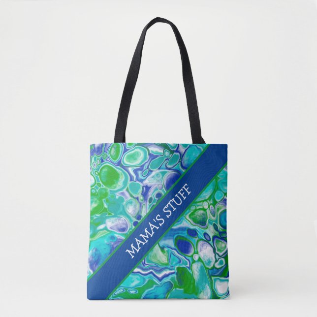 Tote Bag Marbre bleu et vert personnalisé Art fluide (Devant)
