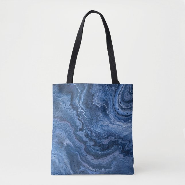 Tote Bag Marbre Bleu Profond Abstrait (Devant)