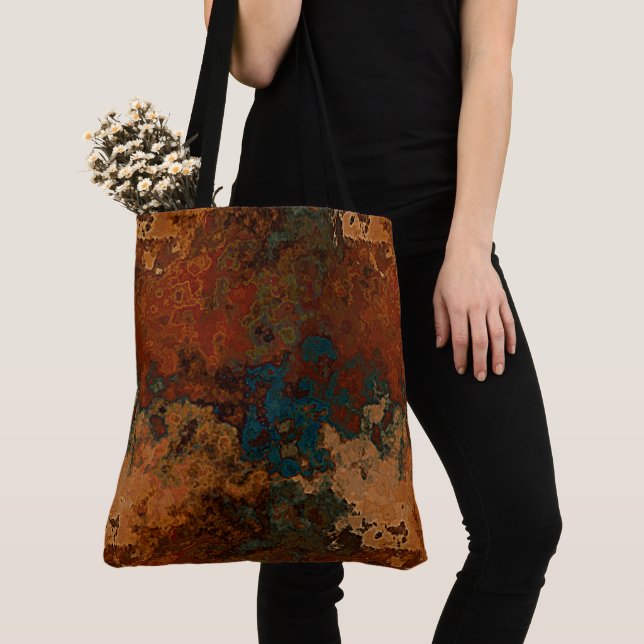Tote Bag Marbre bleu, turquoise et rouille Abstrait (De près)