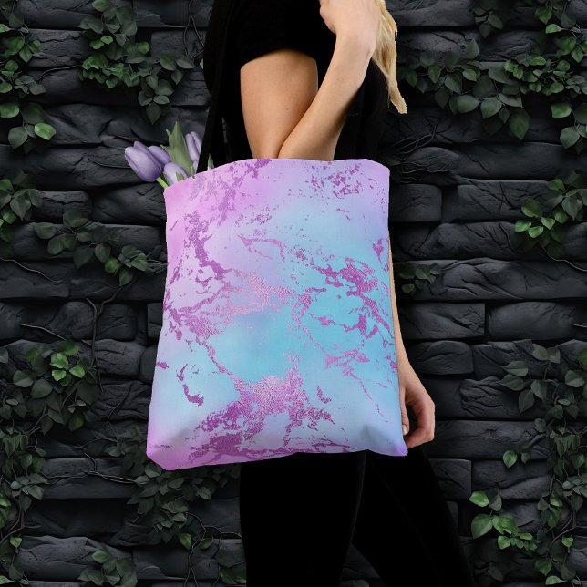 Tote Bag Marbre chic | Glam violet violet violet bleu Ombre (Créateur téléchargé)