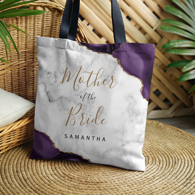 Tote Bag Marbre d'agate dorée violette Mère de la mariée (Créateur téléchargé)