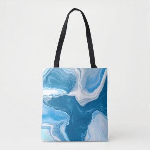 Tote Bag Marbre d'art numérique fluide bleu et blanc