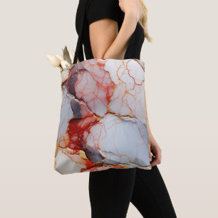 Tote Bag Marbre d'Ivoire avec Veines Cramoisies et Dorées