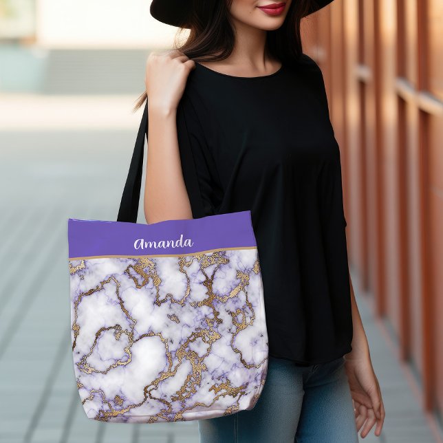 Tote Bag Marbre d'or Amethyst (Amethyst Gold Marble Tote Bag)