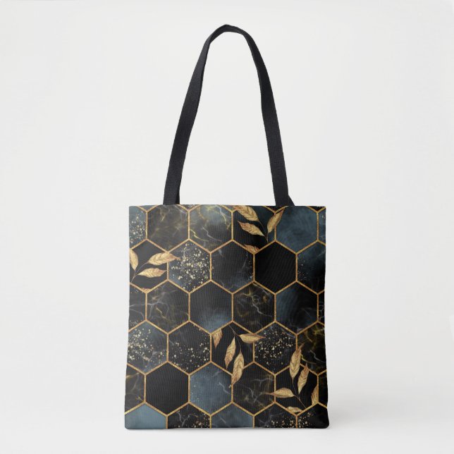 Tote Bag Marbre et or élégant : Texture Hexagon Abstraite (Devant)