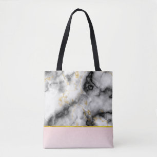Tote Bag Marbre gris lisse moderne avec ruban or
