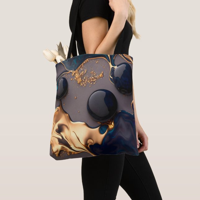 Tote Bag Marbre Liquide Or de Minuit (De près)