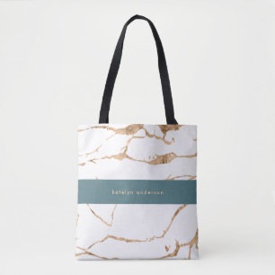 Tote Bag Marbre moderne Gold Gemstone Turquoise