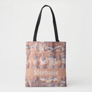 Tote Bag Marbre monogramme plaid orange brun pourpre bohème