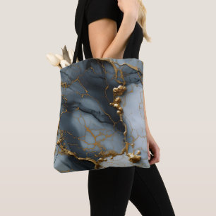 Tote Bag Marbre Onyx Fumé avec Veines Dorées