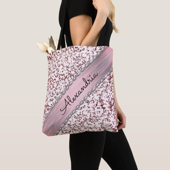 Tote Bag Marbre personnalisé brillant rose (De près)