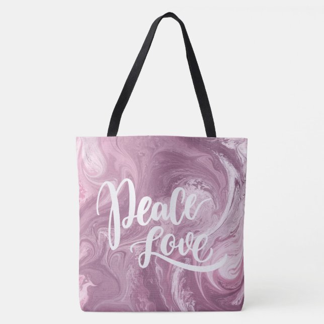 Tote Bag Marbre rose Peace Love Fourre-tout (Devant)