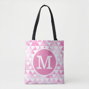 Tote Bag Marbre rose Smokey À damiers Triangles Monogramme