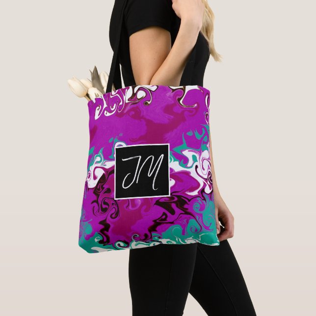 Tote Bag Marbre Turquoise et violet (De près)