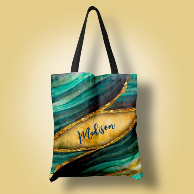 Tote Bag Marbre turquoise stylé art parties scintillant fau (Créateur téléchargé)