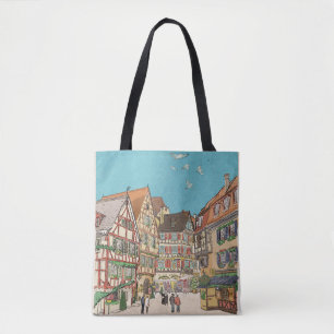 Tote Bag Marché de Noël Strasbourg France d'inspiration rét