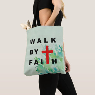 Tote Bag Marche par la foi Croix chrétienne Bible Cote