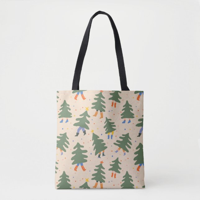 Tote Bag Marche Whimsical Motif des arbres de Noël (Devant)