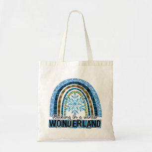 Tote Bag Marcher dans une Wonderland d'hiver Blue Rainbow