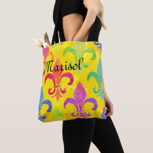 Tote Bag Mardi Gras Arc-en-ciel Fleur de lis Monogramme Jau