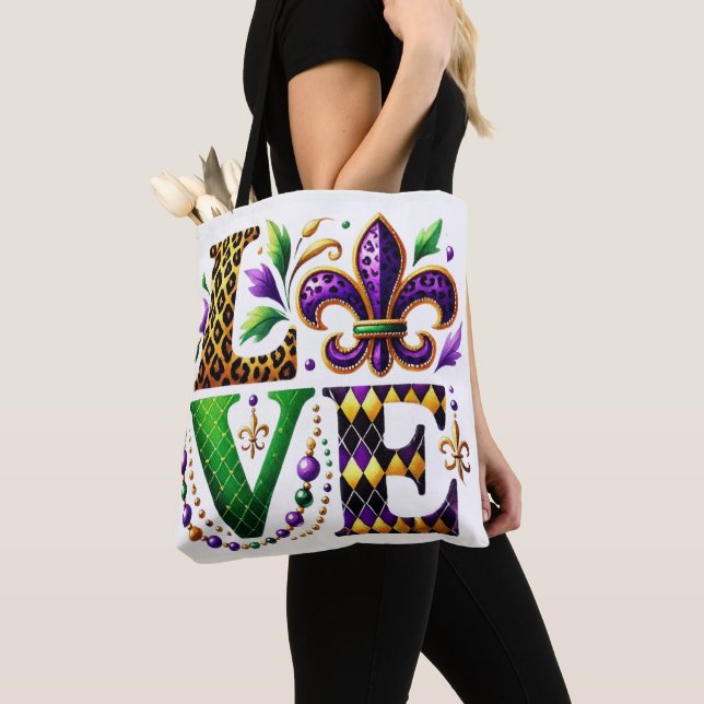 TOTE BAG MARDI GRAS AUX COULEURS CLAIRES AMOUR THÉMATIQUE (De près)